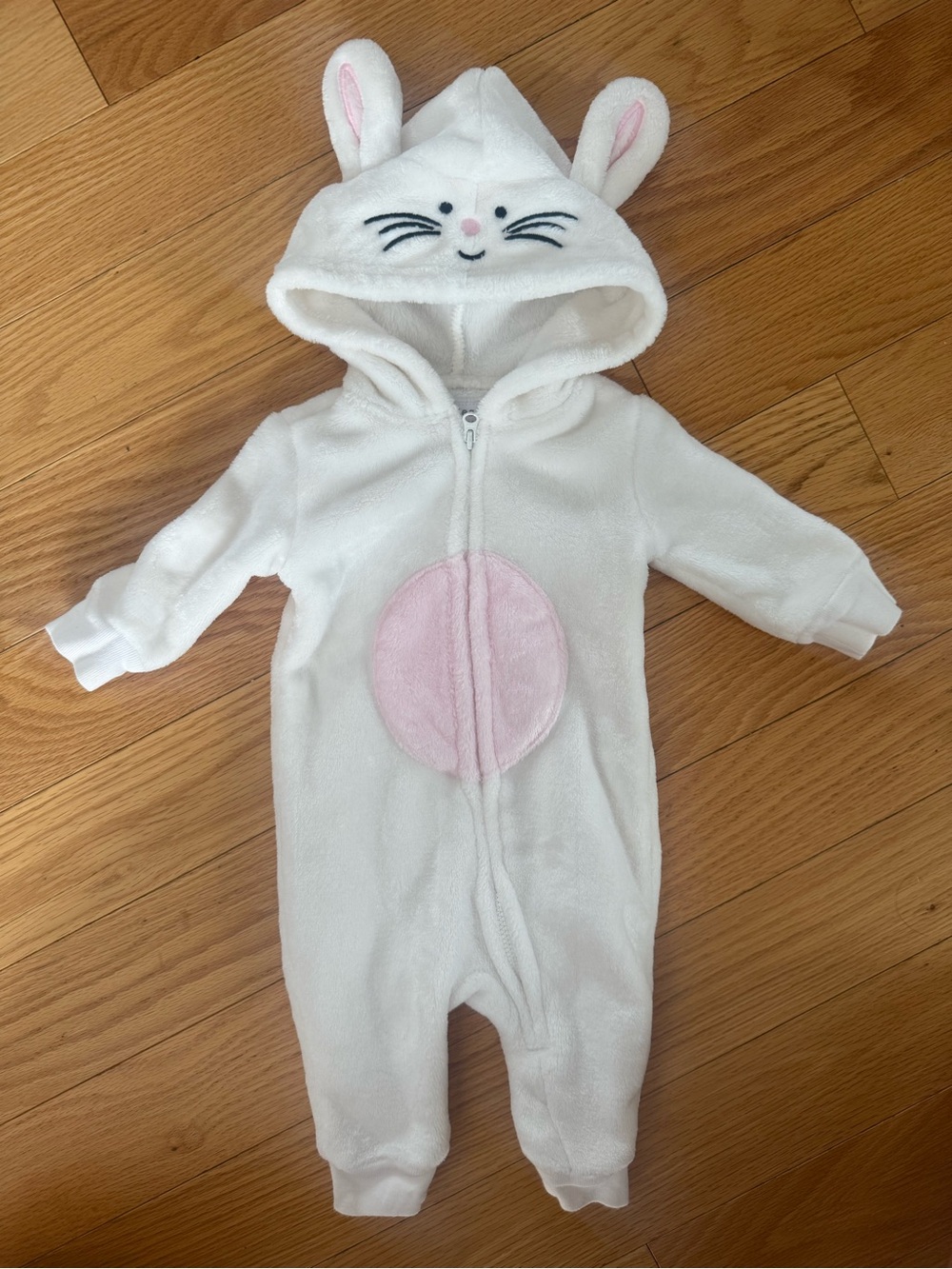 Carter's White and Pink Bunny Hooded One-Piece